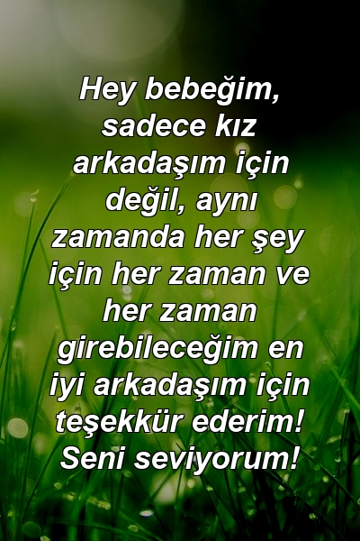 Hey bebeğim, sadece kız arkadaşım için değil, aynı zamanda her şey için her zaman ve her zaman girebileceğim en iyi arkadaşım için teşekkür ederim! Seni seviyorum!