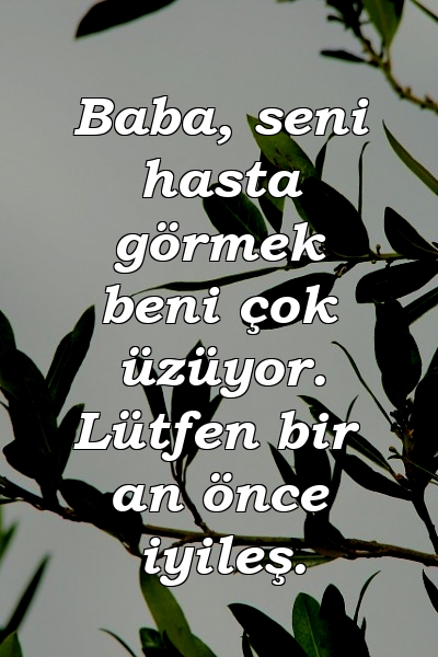 Baba, seni hasta görmek beni çok üzüyor. Lütfen bir an önce iyileş.