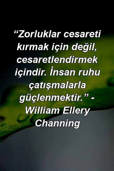 “Zorluklar cesareti kırmak için değil, cesaretlendirmek içindir. İnsan ruhu çatışmalarla güçlenmektir.” - William Ellery Channing