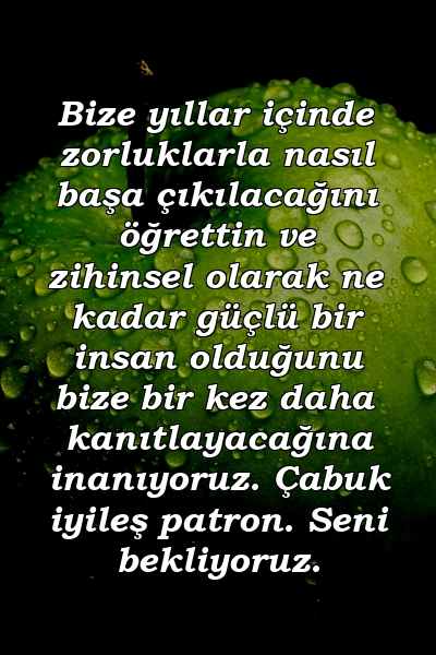 Bize yıllar içinde zorluklarla nasıl başa çıkılacağını öğrettin ve zihinsel olarak ne kadar güçlü bir insan olduğunu bize bir kez daha kanıtlayacağına inanıyoruz. Çabuk iyileş patron. Seni bekliyoruz.