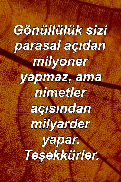 Gönüllülük sizi parasal açıdan milyoner yapmaz, ama nimetler açısından milyarder yapar. Teşekkürler.