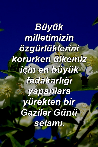 Büyük milletimizin özgürlüklerini korurken ülkemiz için en büyük fedakarlığı yapanlara yürekten bir Gaziler Günü selamı.