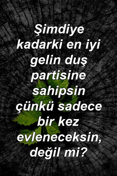 Şimdiye kadarki en iyi gelin duş partisine sahipsin çünkü sadece bir kez evleneceksin, değil mi?