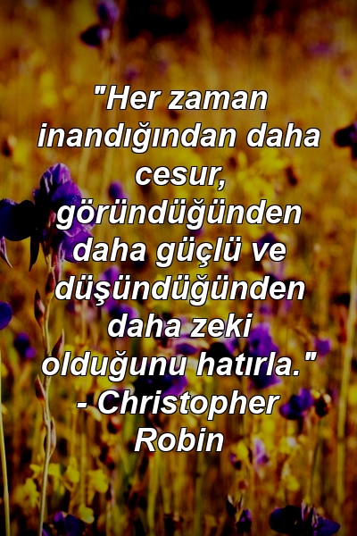 "Her zaman inandığından daha cesur, göründüğünden daha güçlü ve düşündüğünden daha zeki olduğunu hatırla." - Christopher Robin