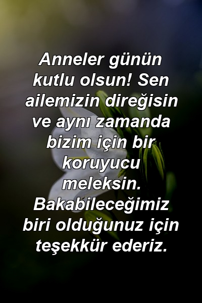 Anneler günün kutlu olsun! Sen ailemizin direğisin ve aynı zamanda bizim için bir koruyucu meleksin. Bakabileceğimiz biri olduğunuz için teşekkür ederiz.