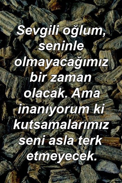 Sevgili oğlum, seninle olmayacağımız bir zaman olacak. Ama inanıyorum ki kutsamalarımız seni asla terk etmeyecek.