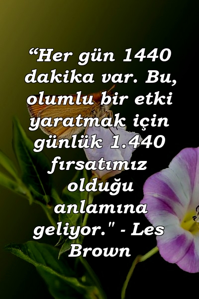 “Her gün 1440 dakika var. Bu, olumlu bir etki yaratmak için günlük 1.440 fırsatımız olduğu anlamına geliyor." - Les Brown