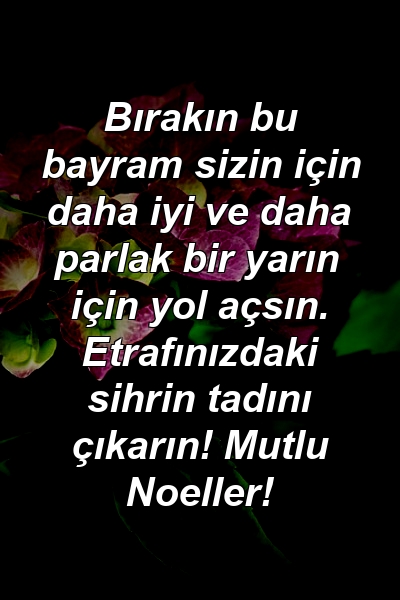 Bırakın bu bayram sizin için daha iyi ve daha parlak bir yarın için yol açsın. Etrafınızdaki sihrin tadını çıkarın! Mutlu Noeller!