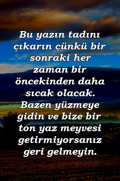 Bu yazın tadını çıkarın çünkü bir sonraki her zaman bir öncekinden daha sıcak olacak. Bazen yüzmeye gidin ve bize bir ton yaz meyvesi getirmiyorsanız geri gelmeyin.