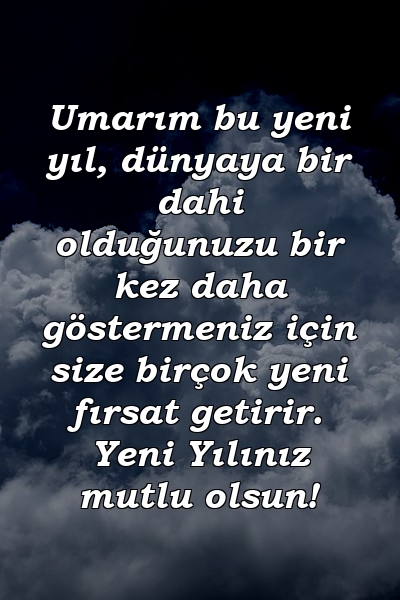 Umarım bu yeni yıl, dünyaya bir dahi olduğunuzu bir kez daha göstermeniz için size birçok yeni fırsat getirir. Yeni Yılınız mutlu olsun!