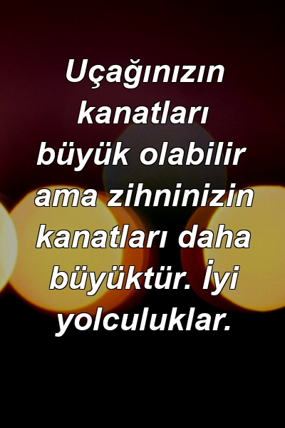 Uçağınızın kanatları büyük olabilir ama zihninizin kanatları daha büyüktür. İyi yolculuklar.