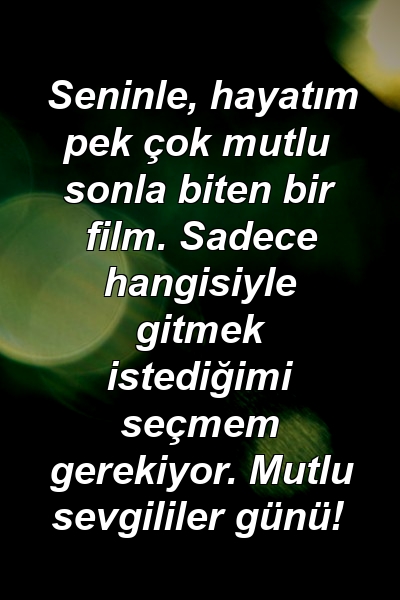 Seninle, hayatım pek çok mutlu sonla biten bir film. Sadece hangisiyle gitmek istediğimi seçmem gerekiyor. Mutlu sevgililer günü!