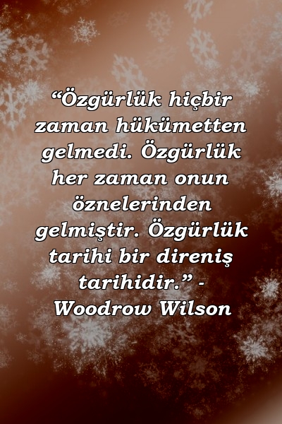 “Özgürlük hiçbir zaman hükümetten gelmedi. Özgürlük her zaman onun öznelerinden gelmiştir. Özgürlük tarihi bir direniş tarihidir.” - Woodrow Wilson