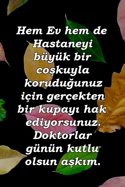 Hem Ev hem de Hastaneyi büyük bir coşkuyla koruduğunuz için gerçekten bir kupayı hak ediyorsunuz. Doktorlar günün kutlu olsun aşkım.