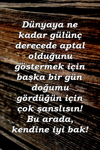 Dünyaya ne kadar gülünç derecede aptal olduğunu göstermek için başka bir gün doğumu gördüğün için çok şanslısın! Bu arada, kendine iyi bak!