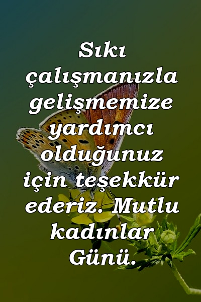 Sıkı çalışmanızla gelişmemize yardımcı olduğunuz için teşekkür ederiz. Mutlu kadınlar Günü.