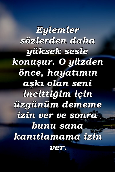 Eylemler sözlerden daha yüksek sesle konuşur. O yüzden önce, hayatımın aşkı olan seni incittiğim için üzgünüm dememe izin ver ve sonra bunu sana kanıtlamama izin ver.