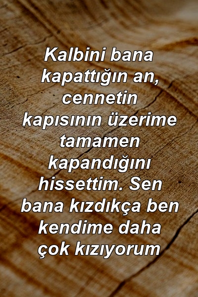 Kalbini bana kapattığın an, cennetin kapısının üzerime tamamen kapandığını hissettim. Sen bana kızdıkça ben kendime daha çok kızıyorum