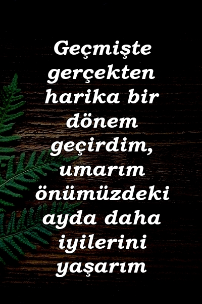 Geçmişte gerçekten harika bir dönem geçirdim, umarım önümüzdeki ayda daha iyilerini yaşarım