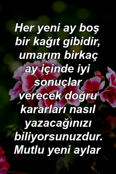 Her yeni ay boş bir kağıt gibidir, umarım birkaç ay içinde iyi sonuçlar verecek doğru kararları nasıl yazacağınızı biliyorsunuzdur. Mutlu yeni aylar