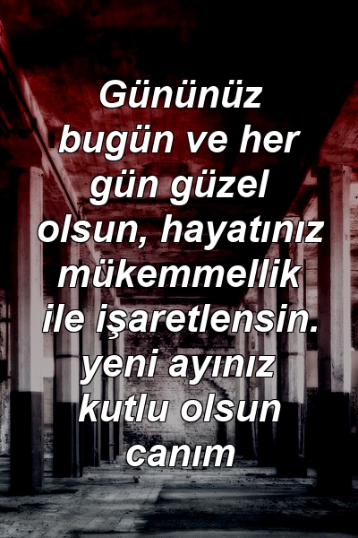 Gününüz bugün ve her gün güzel olsun, hayatınız mükemmellik ile işaretlensin. yeni ayınız kutlu olsun canım