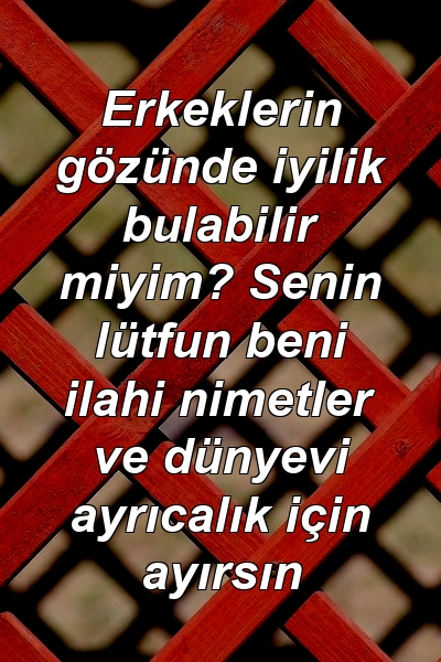 Erkeklerin gözünde iyilik bulabilir miyim? Senin lütfun beni ilahi nimetler ve dünyevi ayrıcalık için ayırsın