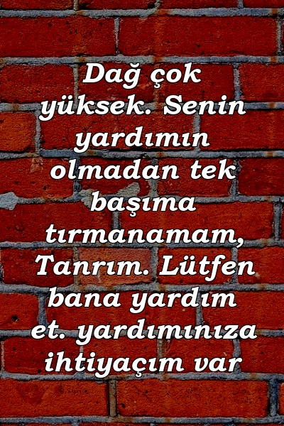 Dağ çok yüksek. Senin yardımın olmadan tek başıma tırmanamam, Tanrım. Lütfen bana yardım et. yardımınıza ihtiyaçım var