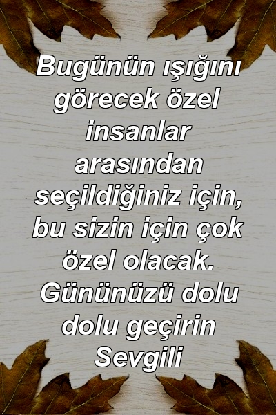 Bugünün ışığını görecek özel insanlar arasından seçildiğiniz için, bu sizin için çok özel olacak. Gününüzü dolu dolu geçirin Sevgili