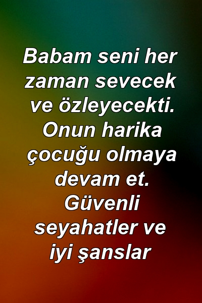 Babam seni her zaman sevecek ve özleyecekti. Onun harika çocuğu olmaya devam et. Güvenli seyahatler ve iyi şanslar