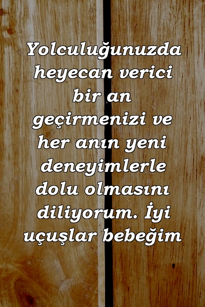 Yolculuğunuzda heyecan verici bir an geçirmenizi ve her anın yeni deneyimlerle dolu olmasını diliyorum. İyi uçuşlar bebeğim