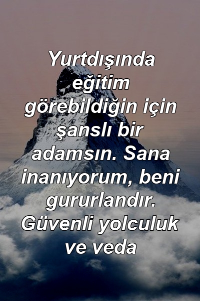 Yurtdışında eğitim görebildiğin için şanslı bir adamsın. Sana inanıyorum, beni gururlandır. Güvenli yolculuk ve veda