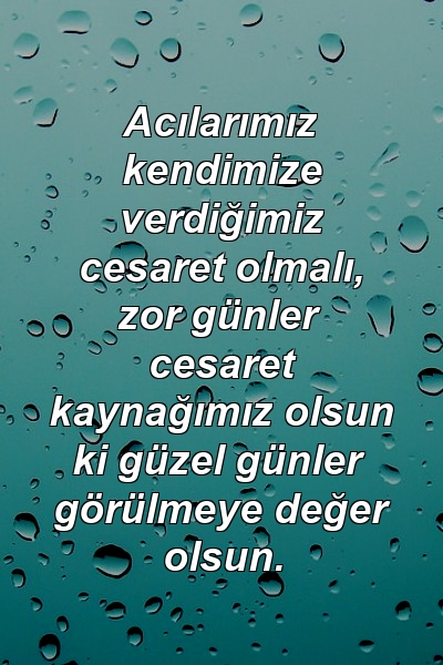 Acılarımız kendimize verdiğimiz cesaret olmalı, zor günler cesaret kaynağımız olsun ki güzel günler görülmeye değer olsun.