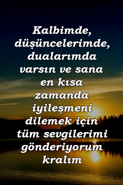 Kalbimde, düşüncelerimde, dualarımda varsın ve sana en kısa zamanda iyileşmeni dilemek için tüm sevgilerimi gönderiyorum kralım