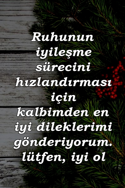 Ruhunun iyileşme sürecini hızlandırması için kalbimden en iyi dileklerimi gönderiyorum. lütfen, iyi ol