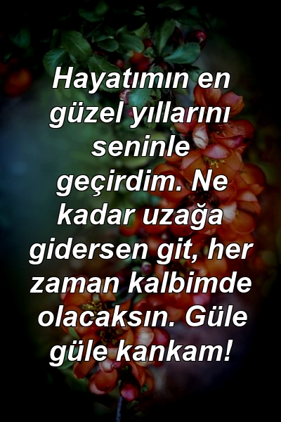 Hayatımın en güzel yıllarını seninle geçirdim. Ne kadar uzağa gidersen git, her zaman kalbimde olacaksın. Güle güle kankam!