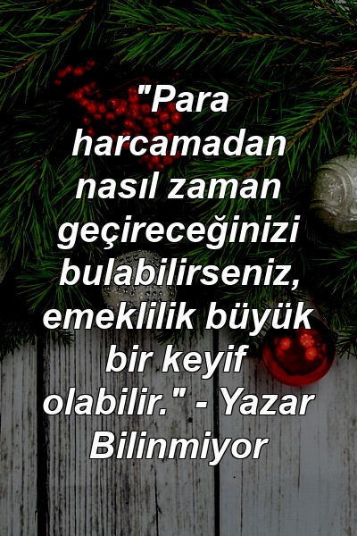 "Para harcamadan nasıl zaman geçireceğinizi bulabilirseniz, emeklilik büyük bir keyif olabilir." - Yazar Bilinmiyor