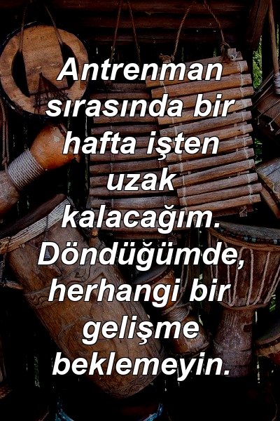 Antrenman sırasında bir hafta işten uzak kalacağım. Döndüğümde, herhangi bir gelişme beklemeyin.